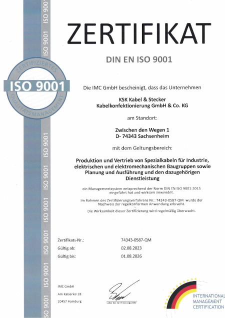 DIN EN ISO 9001 Zertifizierung KSK Kabel
