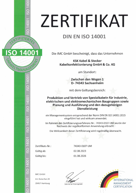 DIN EN ISO 14001 Zertifizierung KSK Kabel